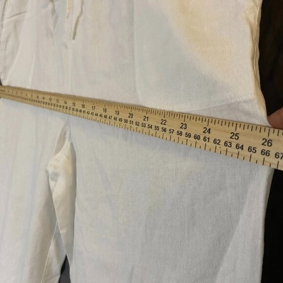 STELLA PARKER Womens white Linen Blend Cropped Capri Pants Easy Pull on Stretch - Picture 4 of 11